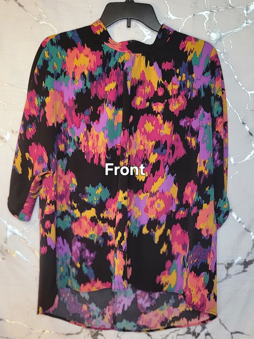 SHEIN Multicolor Abstract Blouse- 90s Y2k Casual Colorful With Ribbon Bow 0XL